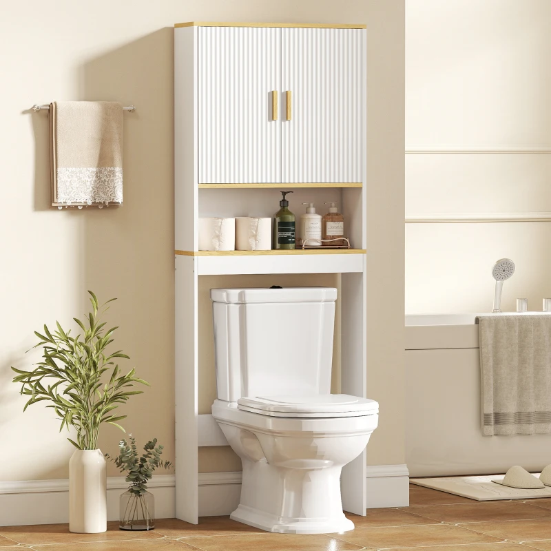 HOMCOM Over the Toilet Storage Shelf Adjustable Shelf Over the Toilet Storage Cabinet for Bathroom White and Oak