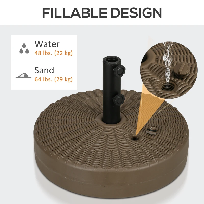 Outsunny Umbrella Base, Heavy Duty Fillable Base Holder with Steel Pole, Round Parasol Stand for Patio, Outdoor, Backyard, Brown