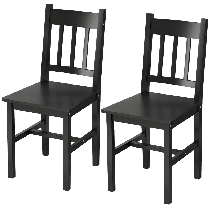 HOMCOM Dining Chairs Set of 2, Kitchen Chair with Slat Back, Pine Wood Structure for Living Room and Dining Room, Black