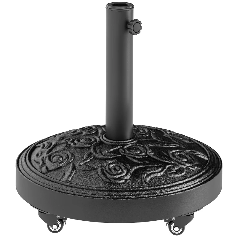 Outsunny 46 lbs Resin Round Patio Umbrella Base, Umbrella Stand with Wheels, Outdoor Umbrella Stand, Black