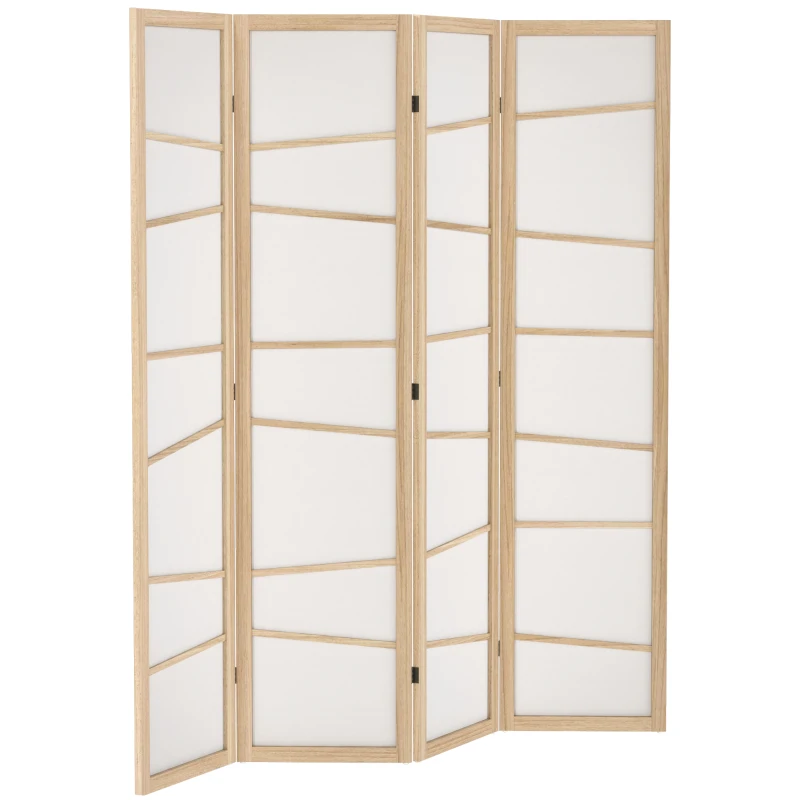 HOMCOM 66.9" Folding Room Divider, 4 Panel Wall Partition with Wood Frame for Bedroom, Home Office, Natural Wood