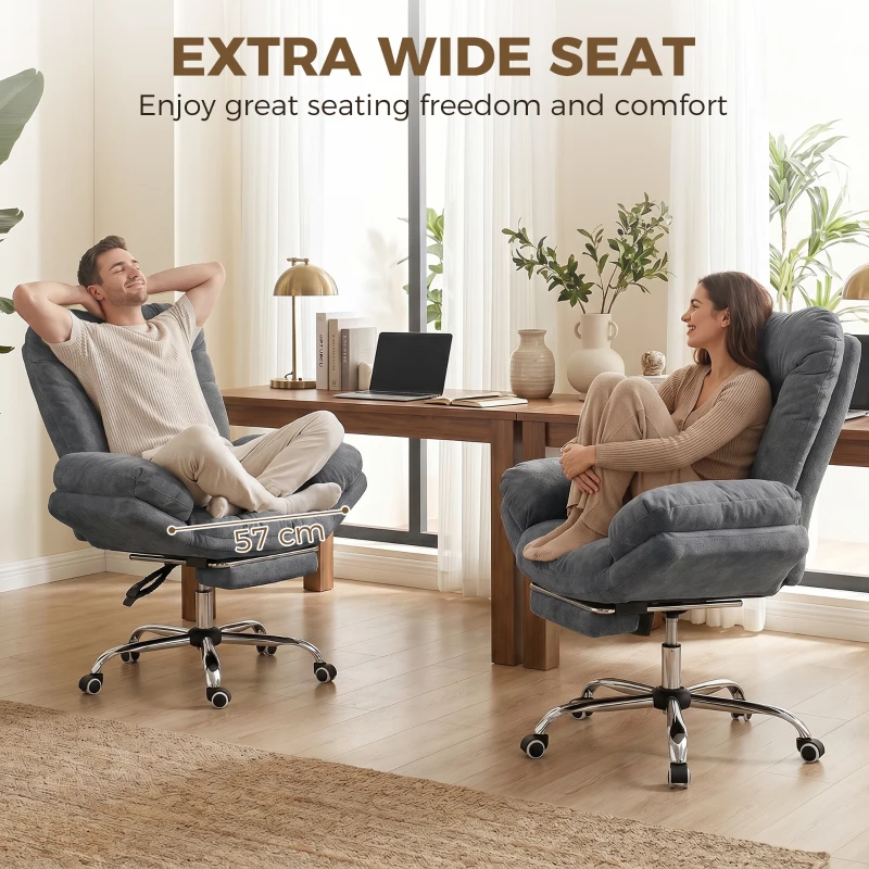 HOMCOM Criss Cross Chair with Wheels, Waterfall Armrests, Overstuffed Wide Office Chair with Footrest, Dark Grey