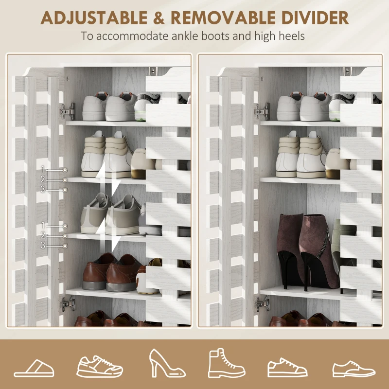 HOMCOM Shoe Cabinet, 17-20 Pairs Shoe Storage Cabinet with Hollowed-Out Doors, White