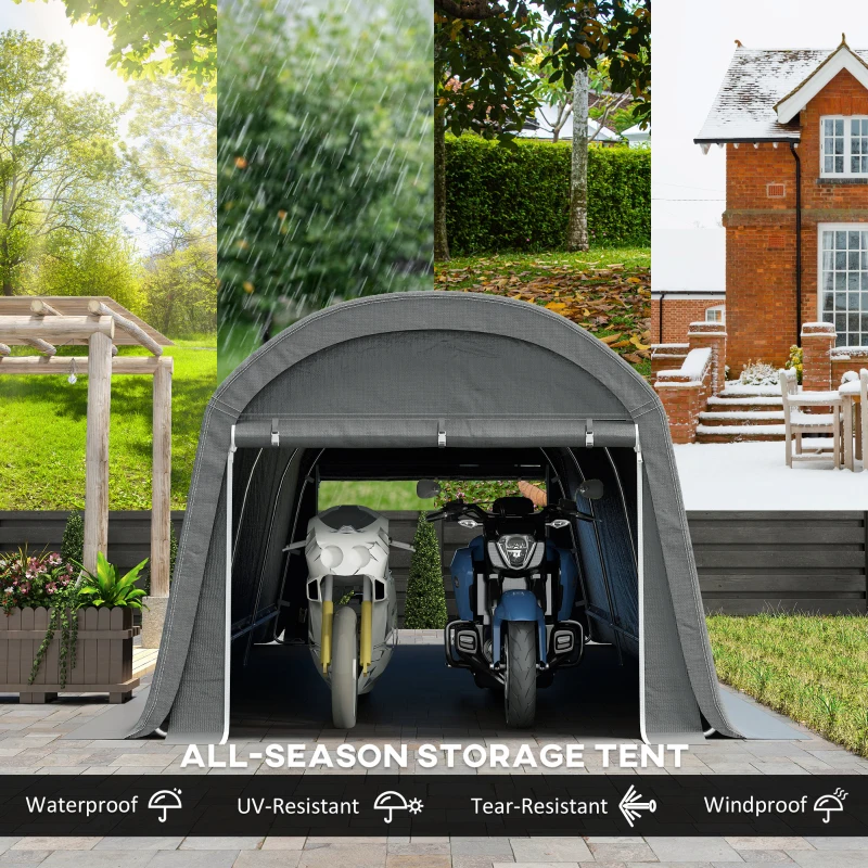 Outsunny 10' x 20' Portable Shed, Motorcycle Bike Tent with Roll-up Door, Galvanised Steel Frame for Garden Tools, Dark Grey