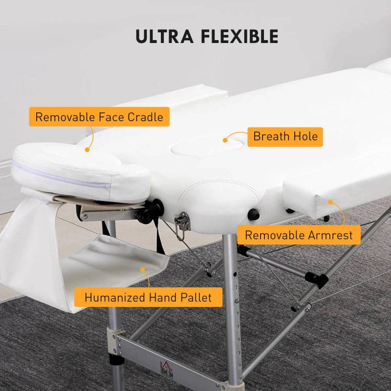 HOMCOM 85" 3 Section Foldable Massage Table Professional Salon Spa Facial Couch Bed (White)