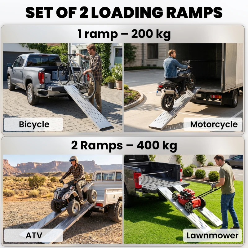 HOMCOM Folding Loading Ramps, 2 PCS 70.9" x 10" Motorcycle ATV Trailer Truck Ramps with 880 lb Total Capacity, Handles, Silver