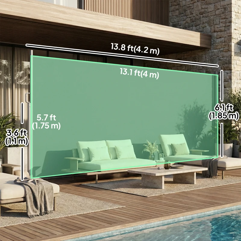 Outsunny Retractable Side Awning, 165" x 73" Outdoor Privacy Screen, Water-Resistant, UV 50+, Dark Grey