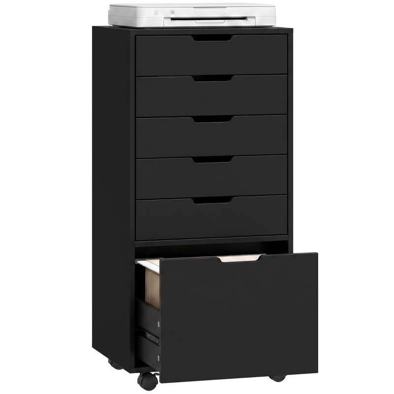 HOMCOM File Cabinet on Wheels Mobile Printer Stand with 6 Drawers for Home Office Black