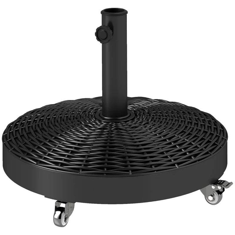 Outsunny Round Umbrella Base with Wheels, Cement-Filled 55 lbs Parasol Stand, Black - Great for Garden and Patio