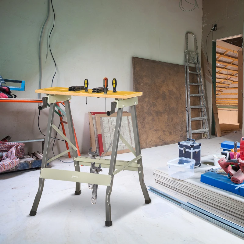 DURHAND Foldable Work Bench w/ 4 Adjustable Clamps, Carpenter Saw Table