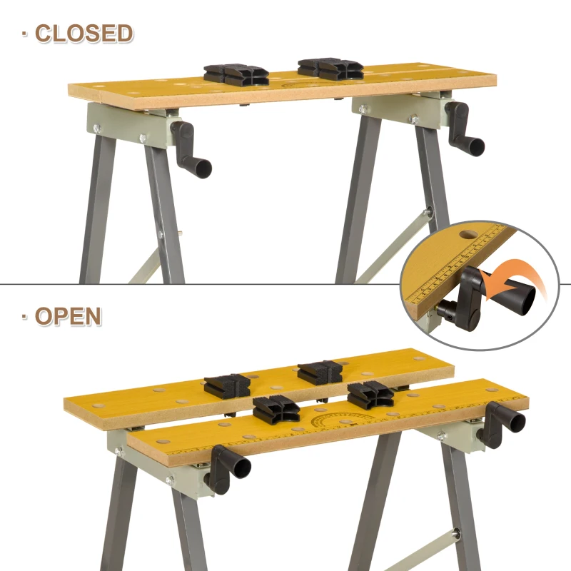 DURHAND Foldable Work Bench w/ 4 Adjustable Clamps, Carpenter Saw Table