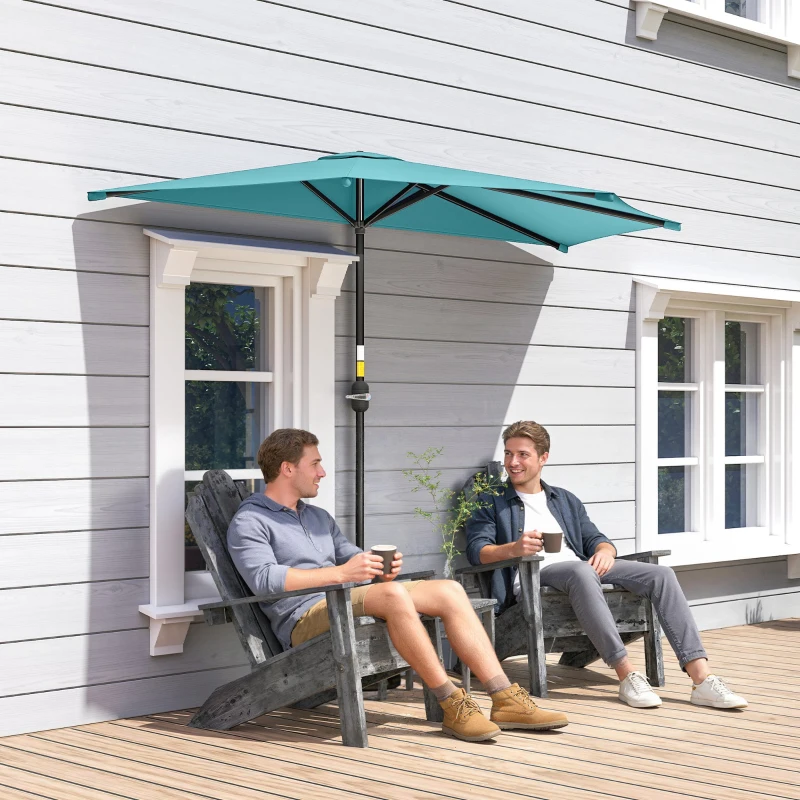 Outsunny 9.8ft Half Umbrella Semi Round Patio Parasol with Crank Handle, Top Vent for Garden, Balcony- NO BASE INCLUDED, Light Blue