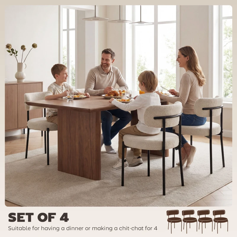 HOMCOM 4 Pieces Kitchen Chairs, Modern Dining Chairs w/ Berber Fleece Upholstery and Steel Legs for Living Room, Beige