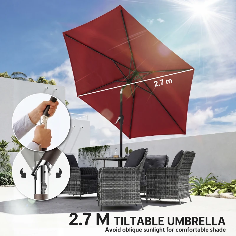Outsunny 9FT Patio Umbrella, Outdoor Table Patio Umbrellith Tilt, Crank, 6 Ribs, UV Protection for Garden, Lawn, Deck, Backyard