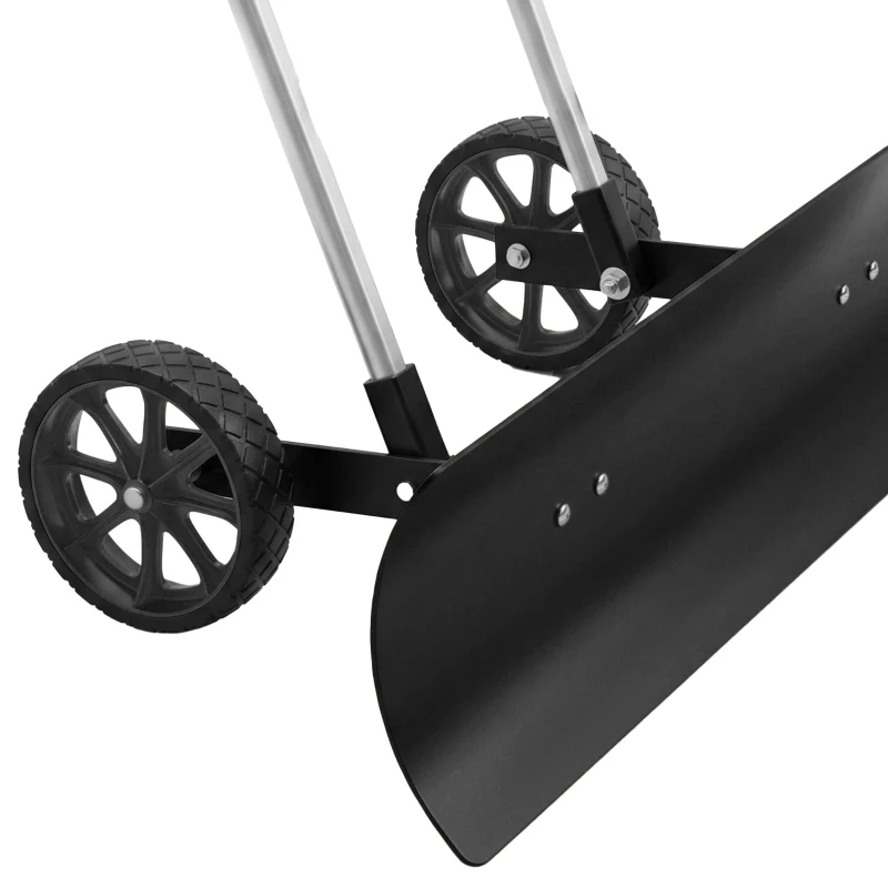 Outsunny Snow Shovel with Wheels, 37" Extra Wide Heavy Duty Aluminum Snow Pusher with Ergonomic Adjustable Handle, Angled Blade