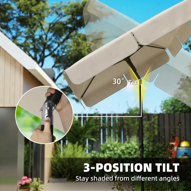 Outsunny 6' x 4' Patio Umbrella with Tilt, Rectangular Outdoor Umbrella for Garden, Beige