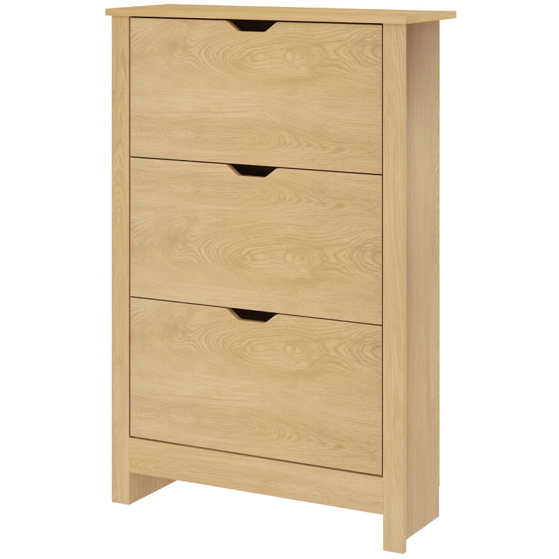 HOMCOM Shoe Storage Cabinet with 3 Flip Drawers and Adjustable Shelves for 12-18 Pairs of Shoes, Natural Wood