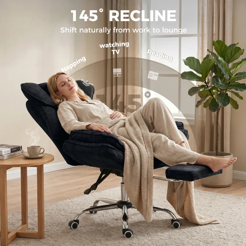 HOMCOM Big and Tall Office Chair Footrest Executive Desk Chair High Back Snowflake Velvet Reclining, Black