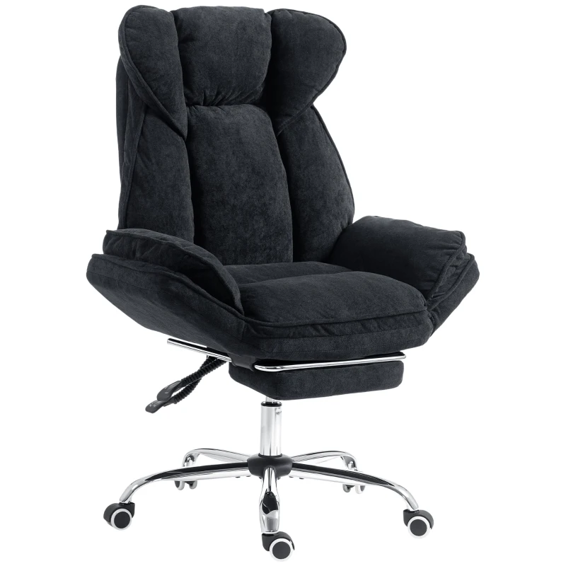 HOMCOM Big and Tall Office Chair Footrest Executive Desk Chair High Back Snowflake Velvet Reclining, Black