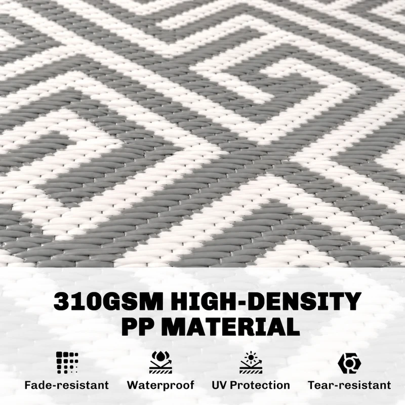 Outsunny Reversible Outdoor RV Rug, Patio Floor Mat, 5' x 8' Plastic Straw Rug for Backyard, Deck, Beach, Camping, Grey & White