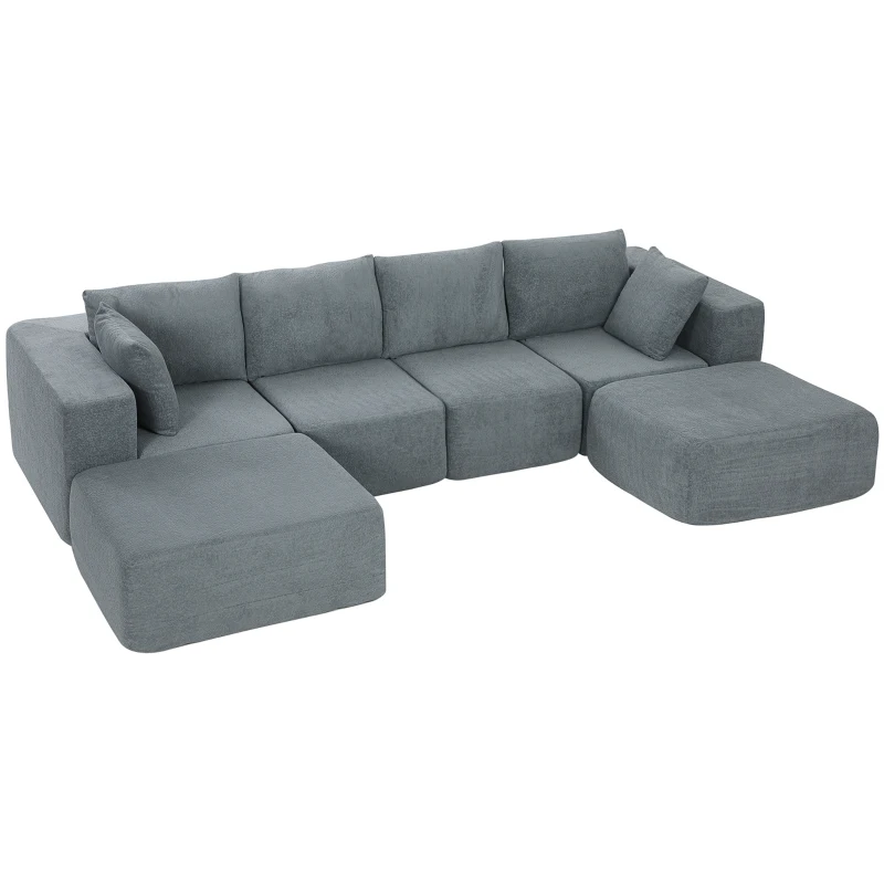 HOMCOM Modular Sectional Sofa, Boneless U-Shape Sectional Couch with 2 Ottomans, Dark Gray