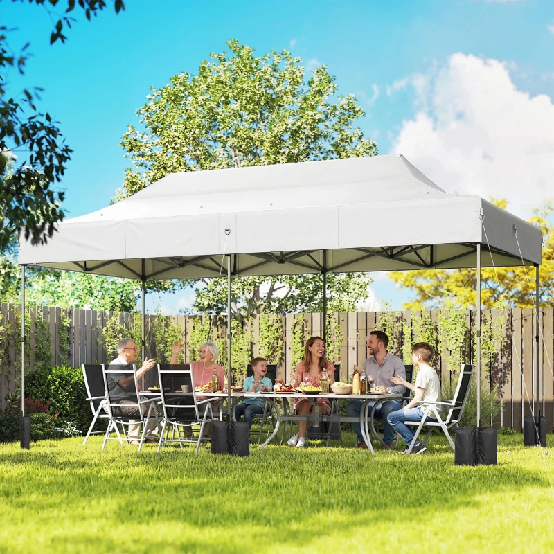Outsunny 10 x 20 ft Pop Up Canopy Tent, Heavy Duty UPF50+ Outdoor Portable Instant Canopy Shelter with Wheeled Bag, White