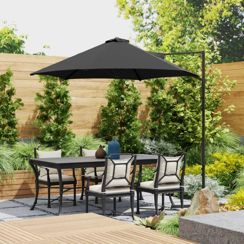 Outsunny 8.5FT Offset Patio Umbrella 360° Rotation Cantilever Parasol Outdoor Cantilever Roma Parasol Φ100.8" x 96.5"H Black