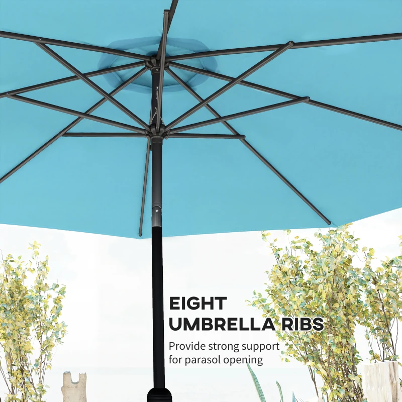Outsunny 10' x 8' Round Market Umbrella, Patio Umbrella with Crank Handle and Tilt, Outdoor Parasol for Garden, Sky Blue