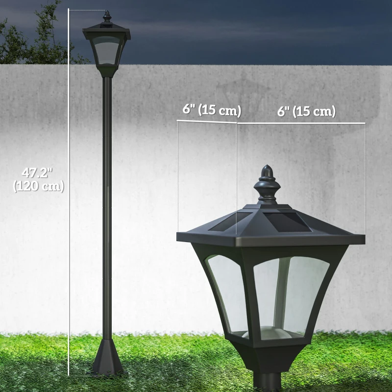 Outsunny 47" Single Solar Lamp Post, 30 Lumens Garden Solar-Powered LED Streetlight Style Outdoor Light Waterproof 5-6 Hours with Base for Lawn Pathway Walkway, Black