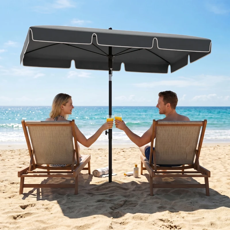 Outsunny 6.5x4ft Rectangle Patio Umbrella Aluminum Tilt Adjustable Garden Parasol Sun Shade Outdoor Canopy Grey