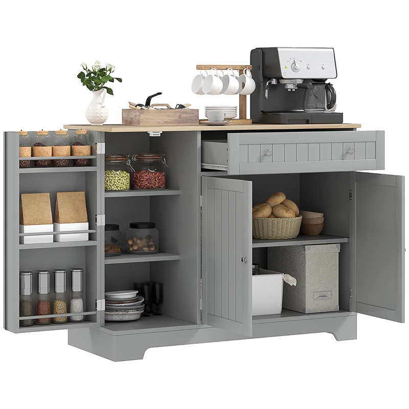 HOMCOM Modern Sideboard Cabinet, 41" Kitchen Buffet Cabinet with Drawer, Adjustable Shelf, 3 Doors for Dining Room, Grey