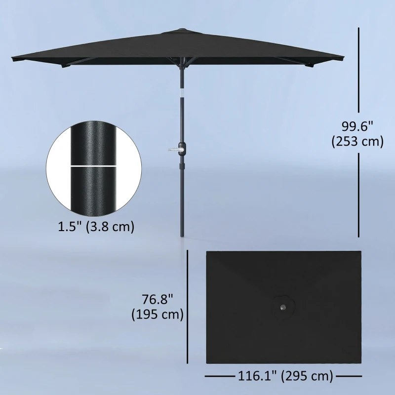 Outsunny 6.4 x 9.7ft Rectangle Aluminum Tilt Patio Umbrella, Garden Market Parasol, Outdoor Sunshade Canopy with Crank, Black