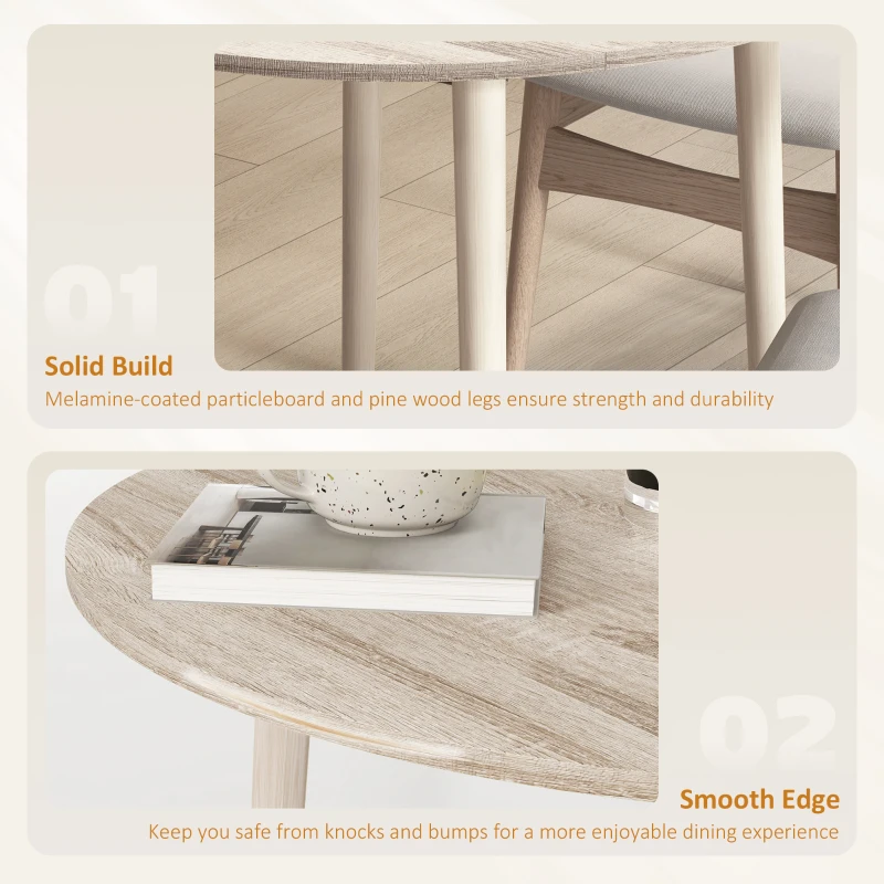 HOMCOM Folding Dining Table, Round Drop Leaf Kitchen Table for Small Spaces with Wood Legs, Oak Color