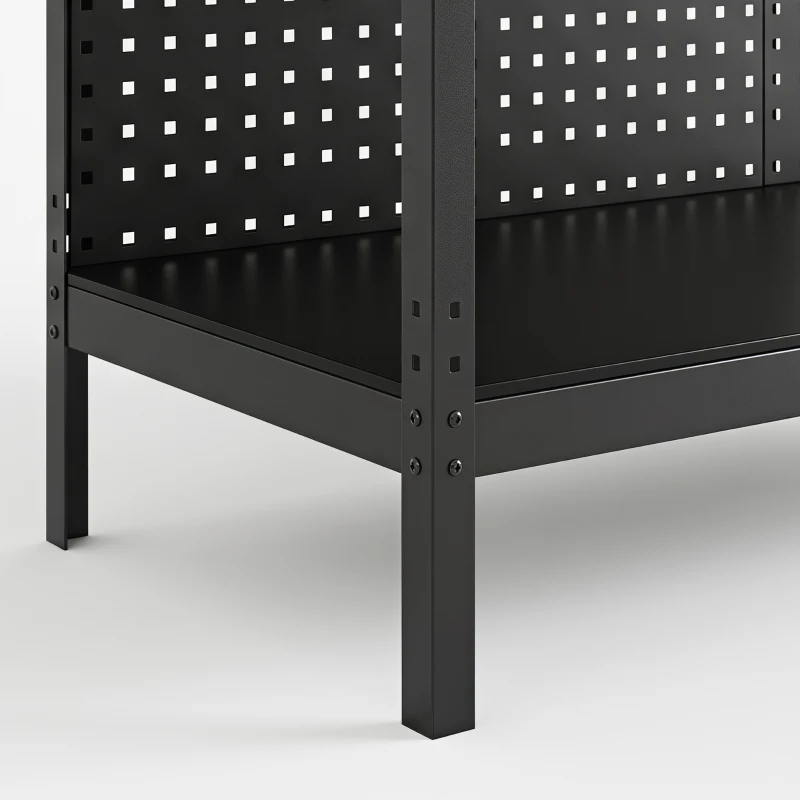 HOMCOM Workbench with LED Light and Power Strip, 43" Heavy Duty Work Table with Pegboard and Drawers for Garage Workshop, Black