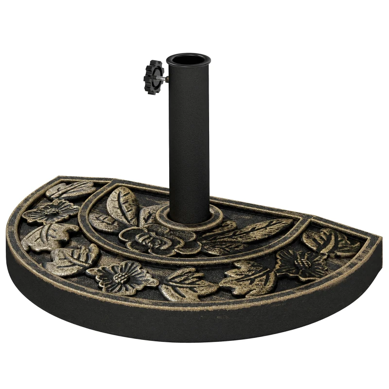 Outsunny 20 lbs Resin Half Round Patio Umbrella Base 20" Outdoor Decorative Parasol Stand Holder For Φ1.5", Φ1.9" Pole, Bronze