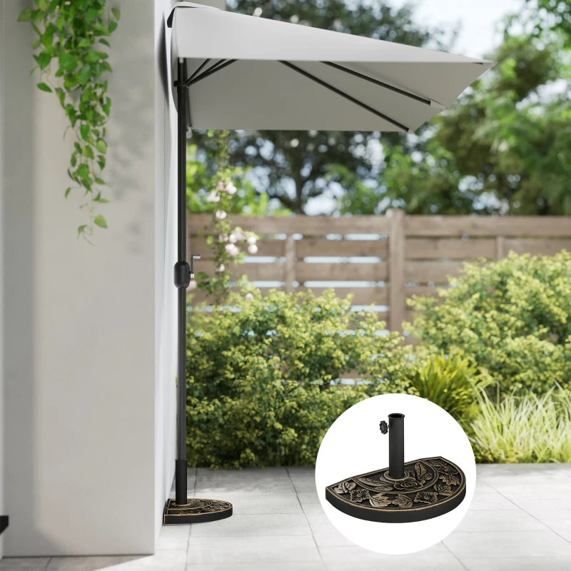 Outsunny 20 lbs Resin Half Round Patio Umbrella Base 20" Outdoor Decorative Parasol Stand Holder For Φ1.5", Φ1.9" Pole, Bronze