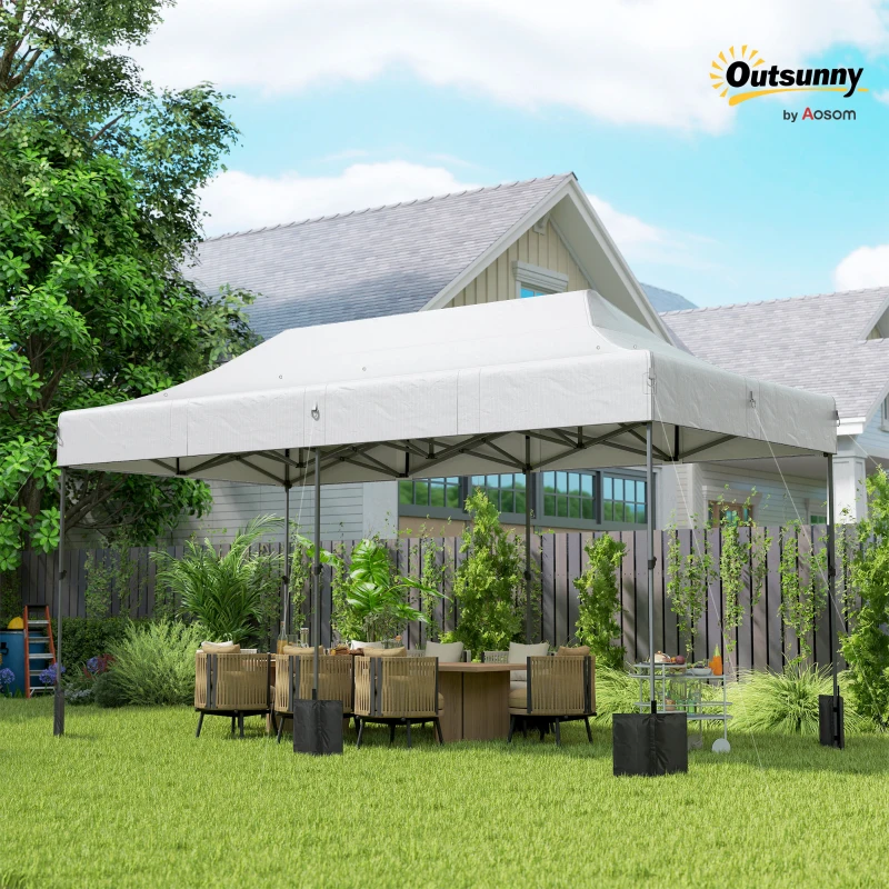 Outsunny 10 x 20 ft Pop Up Canopy Tent, Heavy Duty UPF50+ Outdoor Portable Instant Canopy Shelter with Wheeled Bag, White