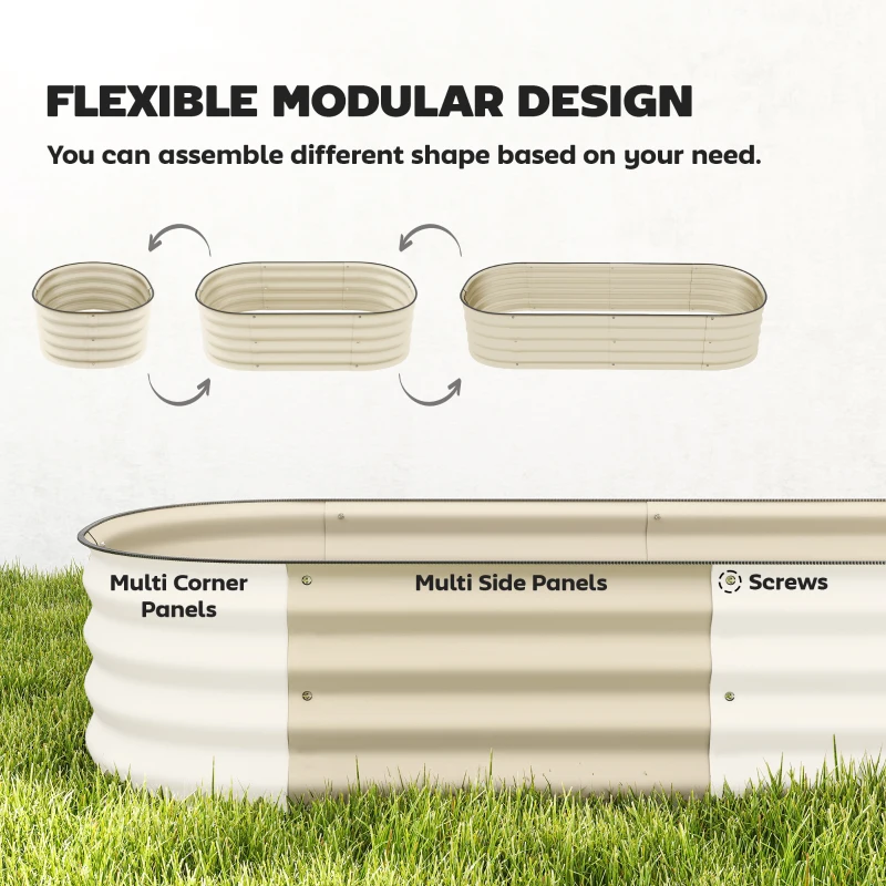 Outsunny 4.9' x 2' x 1' Galvanized Raised Garden Bed Kit, Metal Planter Box with Safety Edging, Cream