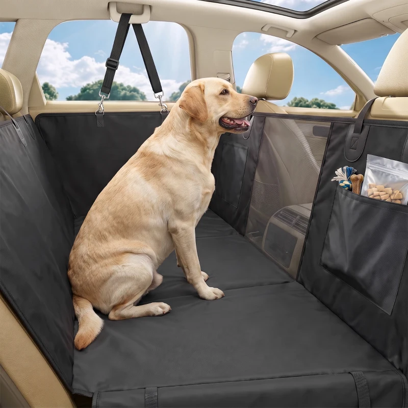 PawHut Dog Car Seat Cover for Back Seat, Hard Bottom Back Seat Extender, Waterproof Dog Hammock for Car & SUV, 58"L, Black