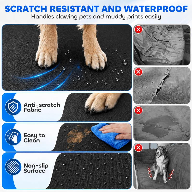 PawHut Dog Car Seat Cover for Back Seat, Hard Bottom Back Seat Extender, Waterproof Dog Hammock for Car & SUV, 58"L, Black