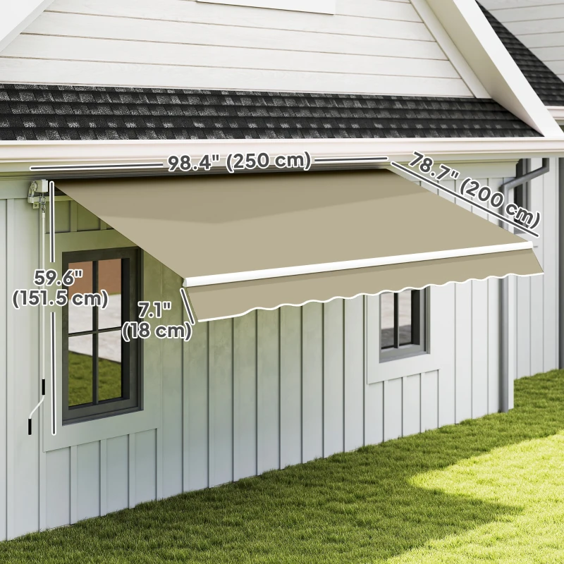 Outsunny 8'x7' Patio Awning Manual Retractable Sun Shade Outdoor Deck Canopy Shelter, Khaki