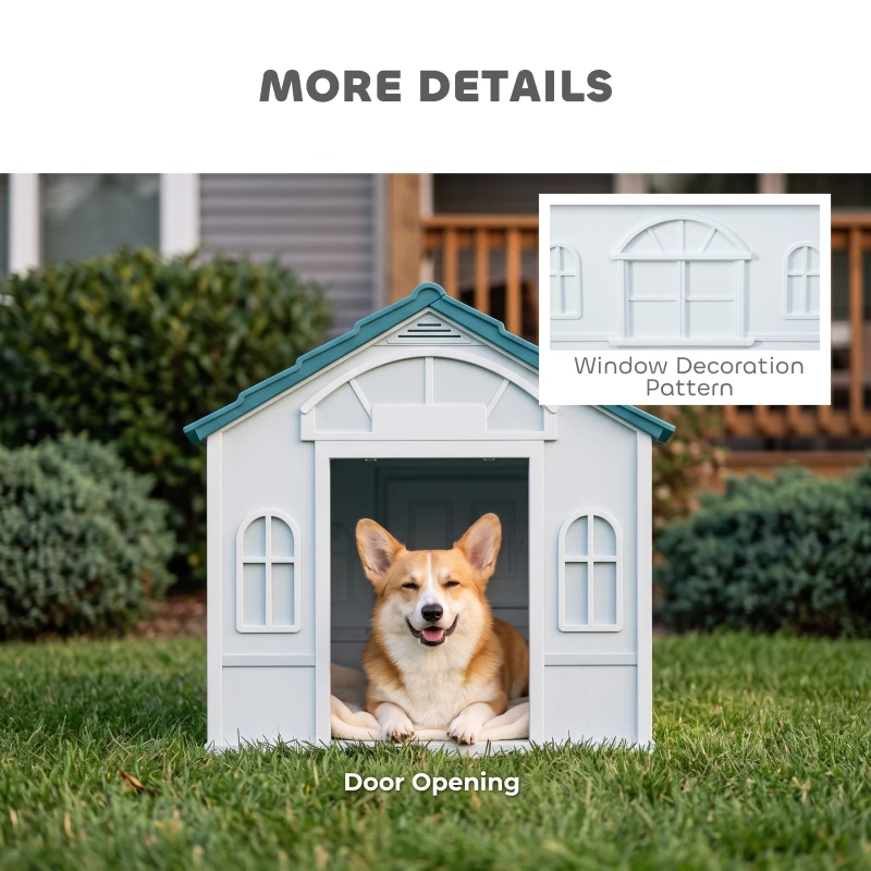 PawHut Plastic Dog House for Medium and Small Dogs, Water Resistant Puppy Shelter Indoor Outdoor with Door, Easy to Assemble, Blue