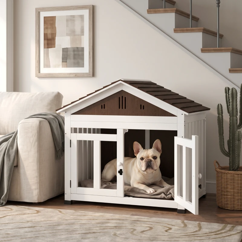 PawHut 40"L Wooden Dog House Outdoor Indoor for Small, Medium, Large Dogs, with Air Vents & Elevated Removable Floor