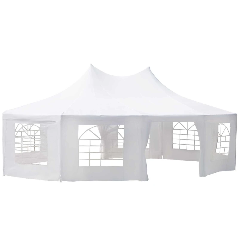 Outsunny 21' x 29' Wedding Event Party Tent High Peak Decagonal Outdoor Gazebo Canopy with Removable Walls White