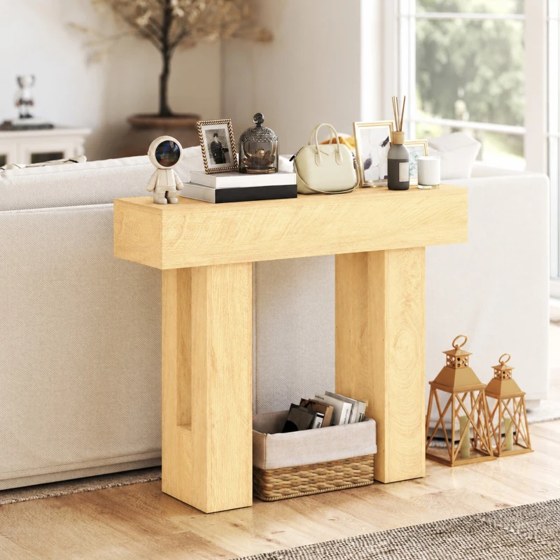 HOMCOM 42 Inch Console Table, Sofa Table Behind the Couch with Thickened Tabletop for Living Room, Hallway, Entrance, Oak