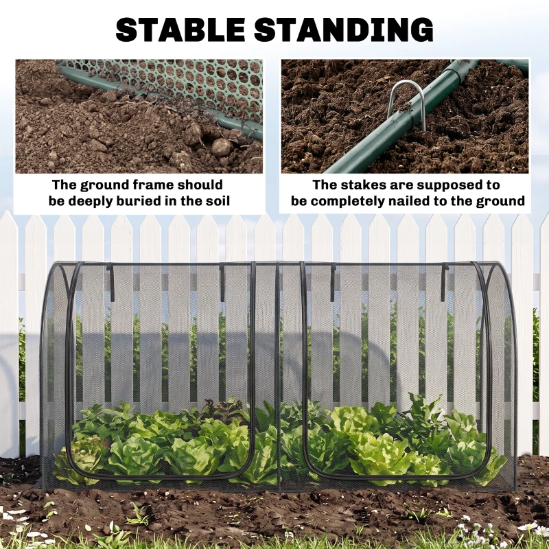 Outsunny 8' x 4' Crop Cage, Garden Plant Protector, with 2 Zippered Doors and 6 Ground Stakes, for Garden, Yard, Lawn, Black