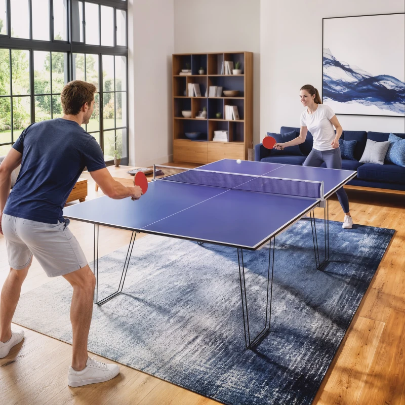Soozier 9 ft Folding Ping Pong Table Top for Billiard Tables, Table Tennis Conversion Top with Net, Foam Padding, Blue