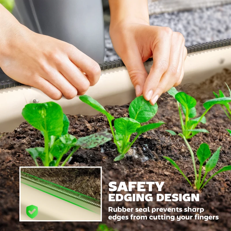 Outsunny 4.9' x 2' x 1' Galvanized Raised Garden Bed Kit, Metal Planter Box with Safety Edging, Cream