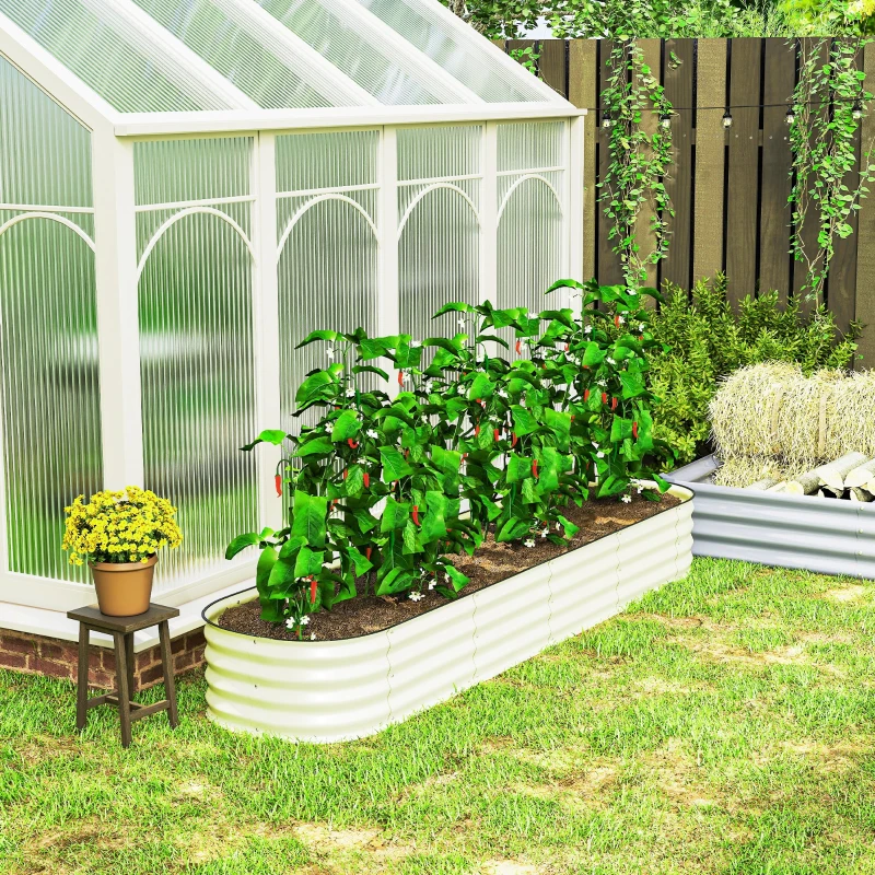 Outsunny 7.9' x 2' x 1' Galvanized Raised Garden Bed Kit, Metal Planter Box with Safety Edging, Cream