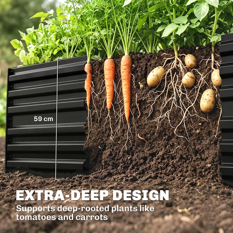Outsunny Galvanized Raised Garden Bed, Steel Outdoor Planters with Reinforced Rods, 71" x 36" x 23", Black
